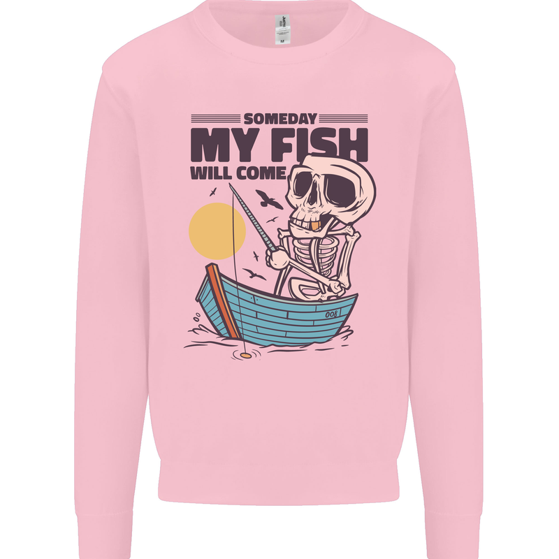 Fishing My Fish Will Come Funny Fisherman Mens Sweatshirt Jumper Light Pink