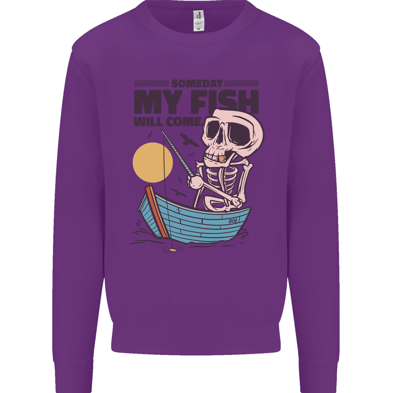 Fishing My Fish Will Come Funny Fisherman Mens Sweatshirt Jumper Purple
