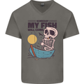 Fishing My Fish Will Come Funny Fisherman Mens V-Neck Cotton T-Shirt Charcoal