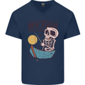 Fishing My Fish Will Come Funny Fisherman Mens V-Neck Cotton T-Shirt Navy Blue