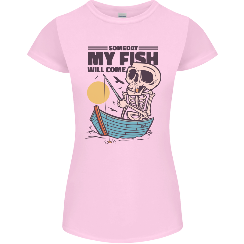 Fishing My Fish Will Come Funny Fisherman Womens Petite Cut T-Shirt Light Pink