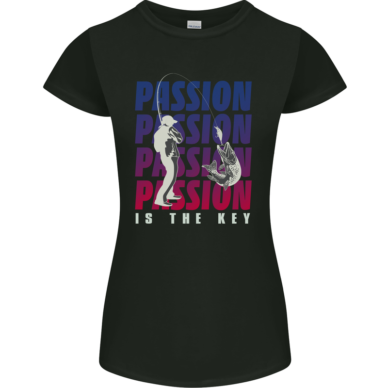 Fishing Passion Is the Key Fisherman Womens Petite Cut T-Shirt Black