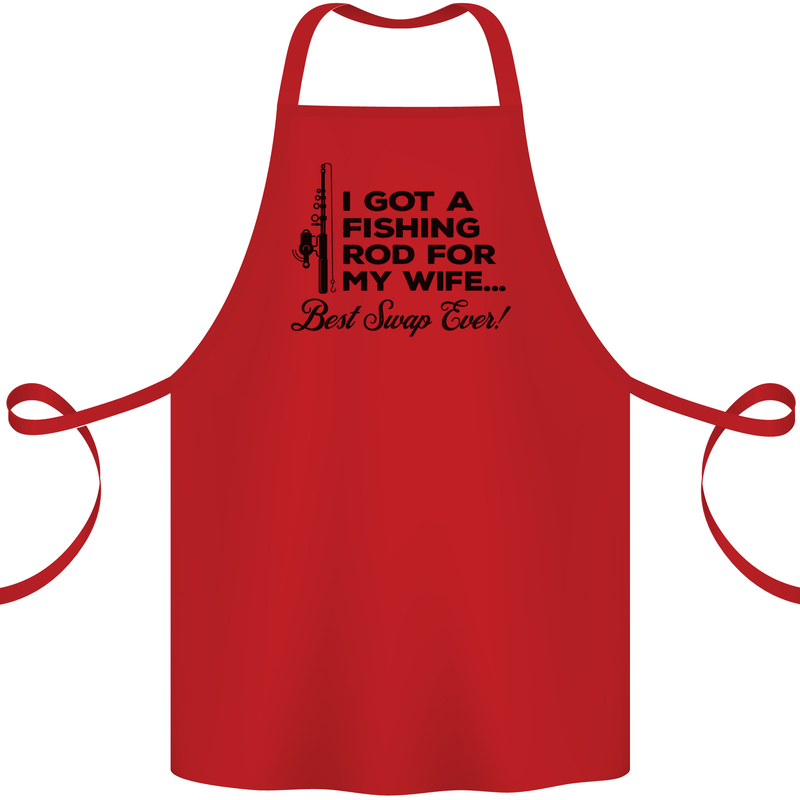 Fishing Rod for My Wife Fisherman Funny Cotton Apron 100% Organic Red