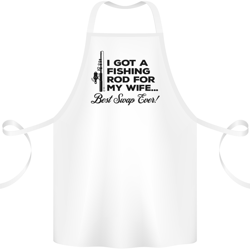 Fishing Rod for My Wife Fisherman Funny Cotton Apron 100% Organic White