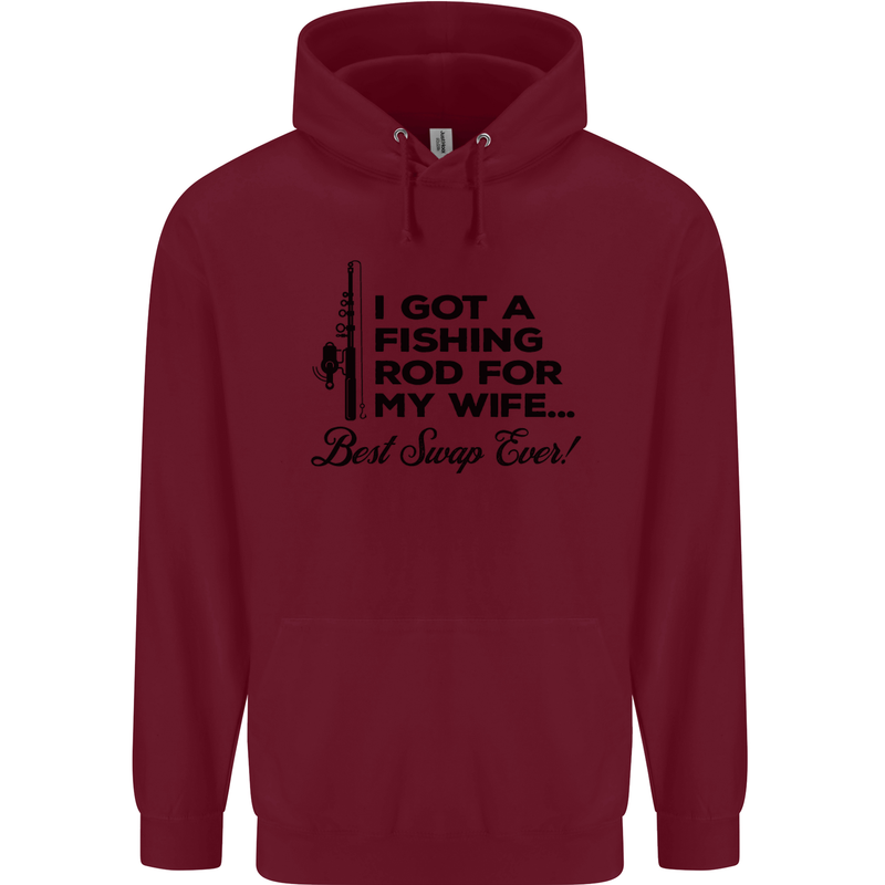 Fishing Rod for My Wife Fisherman Funny Mens 80% Cotton Hoodie Maroon