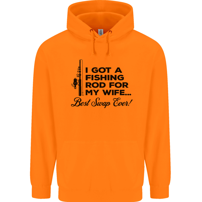 Fishing Rod for My Wife Fisherman Funny Mens 80% Cotton Hoodie Orange