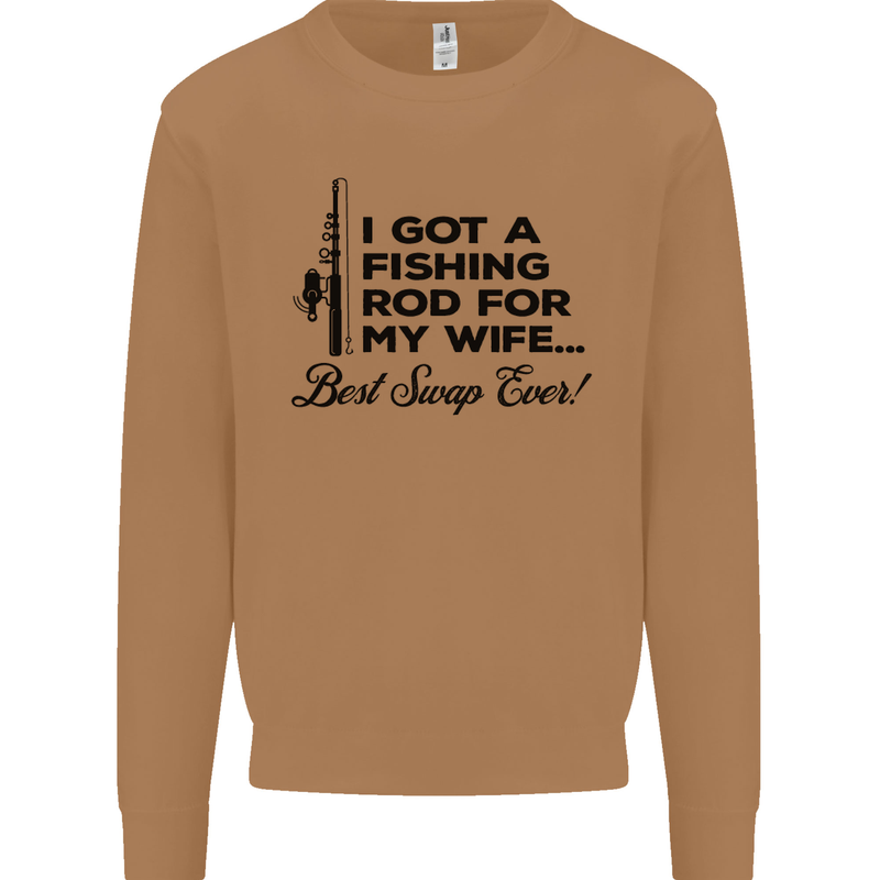 Fishing Rod for My Wife Fisherman Funny Mens Sweatshirt Jumper Caramel Latte