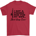 Fishing Rod for My Wife Fisherman Funny Mens T-Shirt Cotton Gildan Red