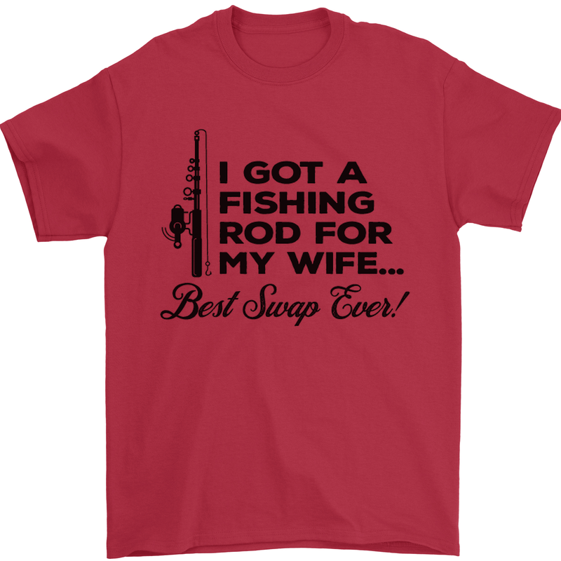 Fishing Rod for My Wife Fisherman Funny Mens T-Shirt Cotton Gildan Red