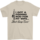 Fishing Rod for My Wife Fisherman Funny Mens T-Shirt Cotton Gildan Sand