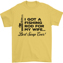Fishing Rod for My Wife Fisherman Funny Mens T-Shirt Cotton Gildan Yellow