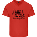 Fishing Rod for My Wife Fisherman Funny Mens V-Neck Cotton T-Shirt Red