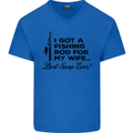 Fishing Rod for My Wife Fisherman Funny Mens V-Neck Cotton T-Shirt Royal Blue