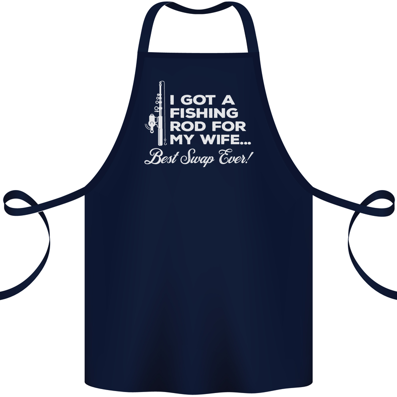 Fishing Rod for My Wife Funny Fisherman Cotton Apron 100% Organic Navy Blue