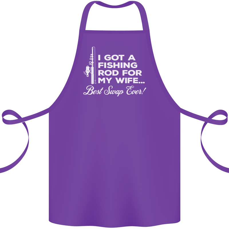 Fishing Rod for My Wife Funny Fisherman Cotton Apron 100% Organic Purple