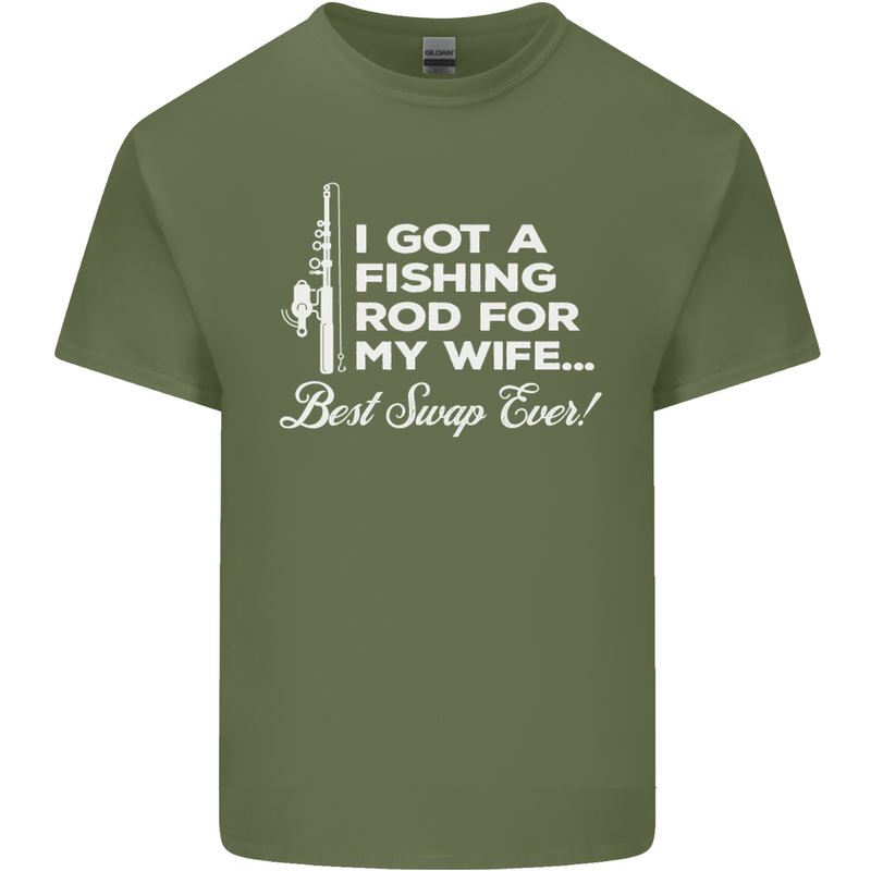 Fishing Rod for My Wife Funny Fisherman Mens Cotton T-Shirt Tee Top Military Green