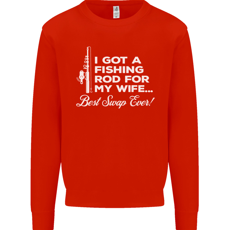 Fishing Rod for My Wife Funny Fisherman Mens Sweatshirt Jumper Bright Red