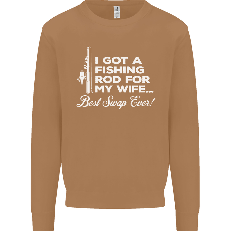 Fishing Rod for My Wife Funny Fisherman Mens Sweatshirt Jumper Caramel Latte