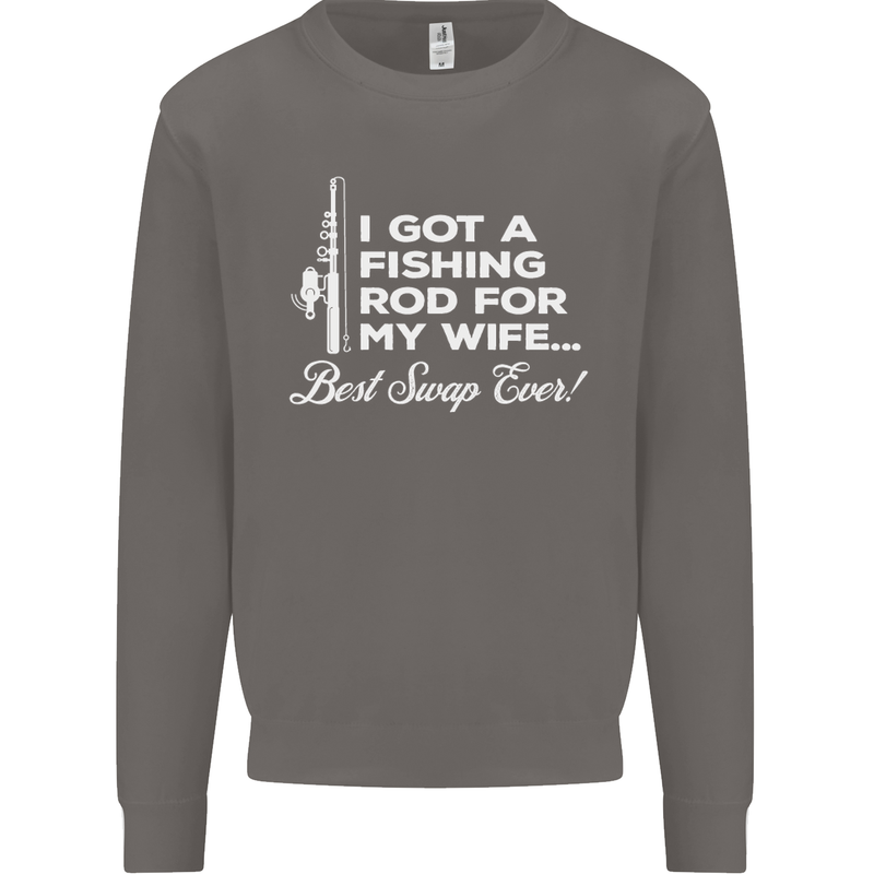 Fishing Rod for My Wife Funny Fisherman Mens Sweatshirt Jumper Charcoal