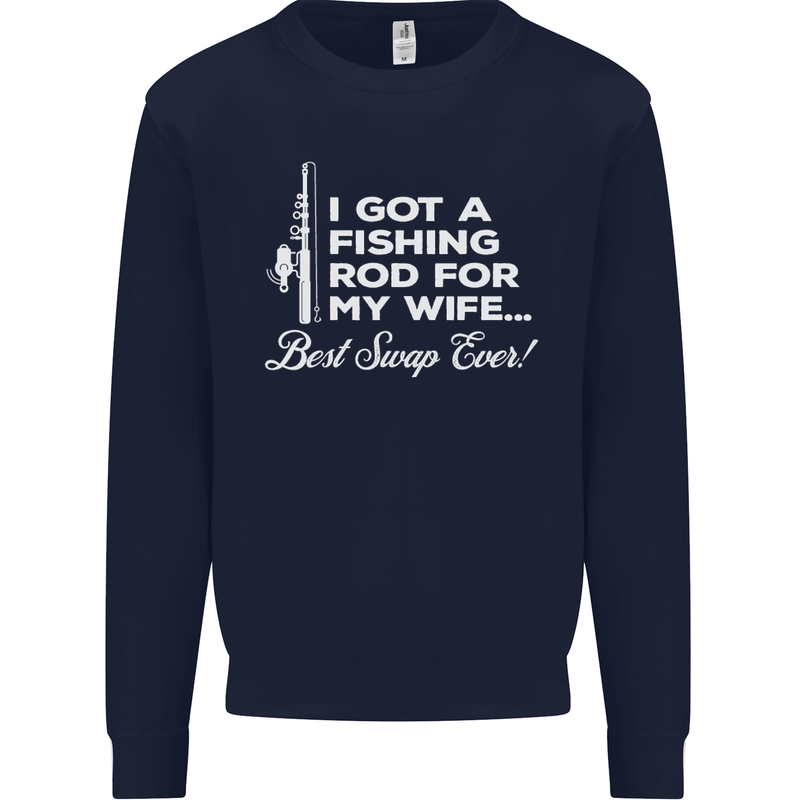 Fishing Rod for My Wife Funny Fisherman Mens Sweatshirt Jumper Navy Blue