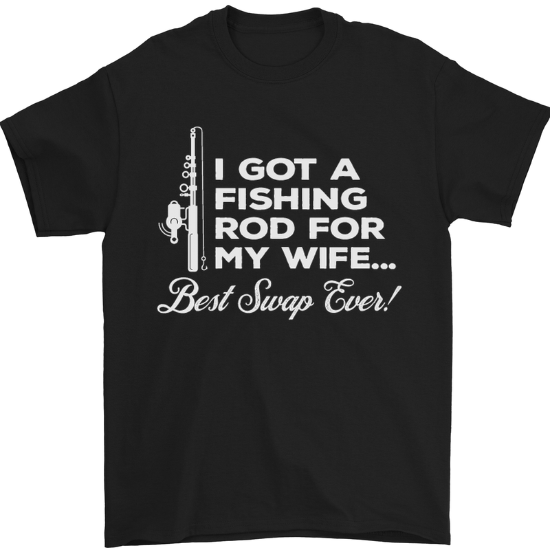 Fishing Rod for My Wife Funny Fisherman Mens T-Shirt Cotton Gildan Black