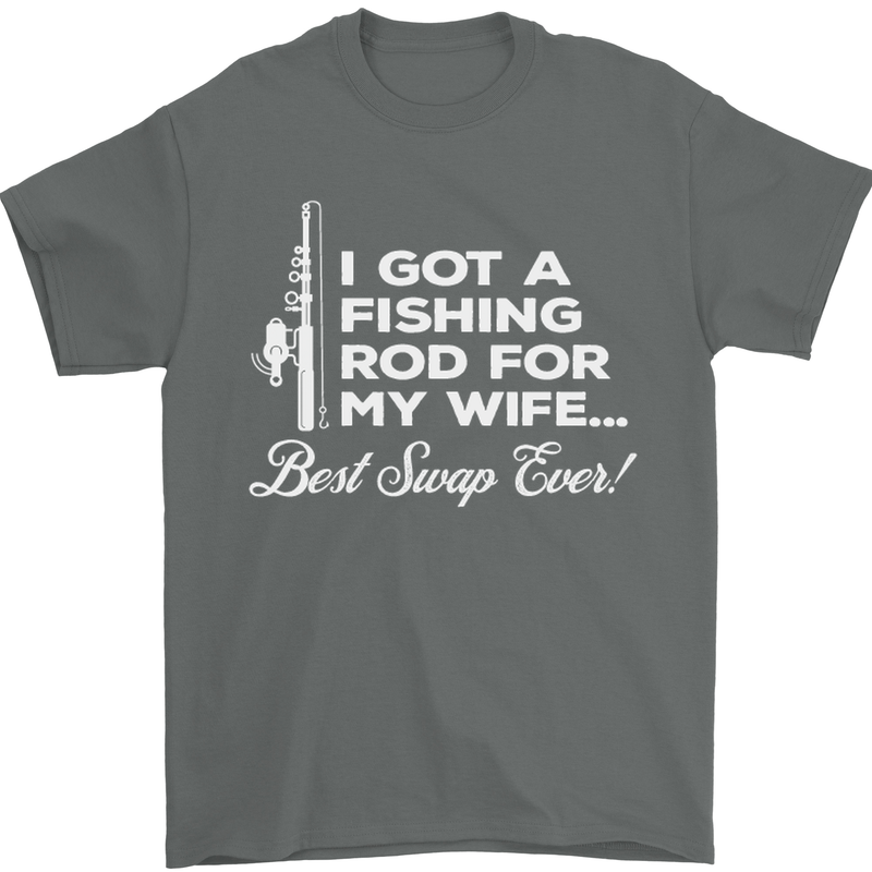 Fishing Rod for My Wife Funny Fisherman Mens T-Shirt Cotton Gildan Charcoal
