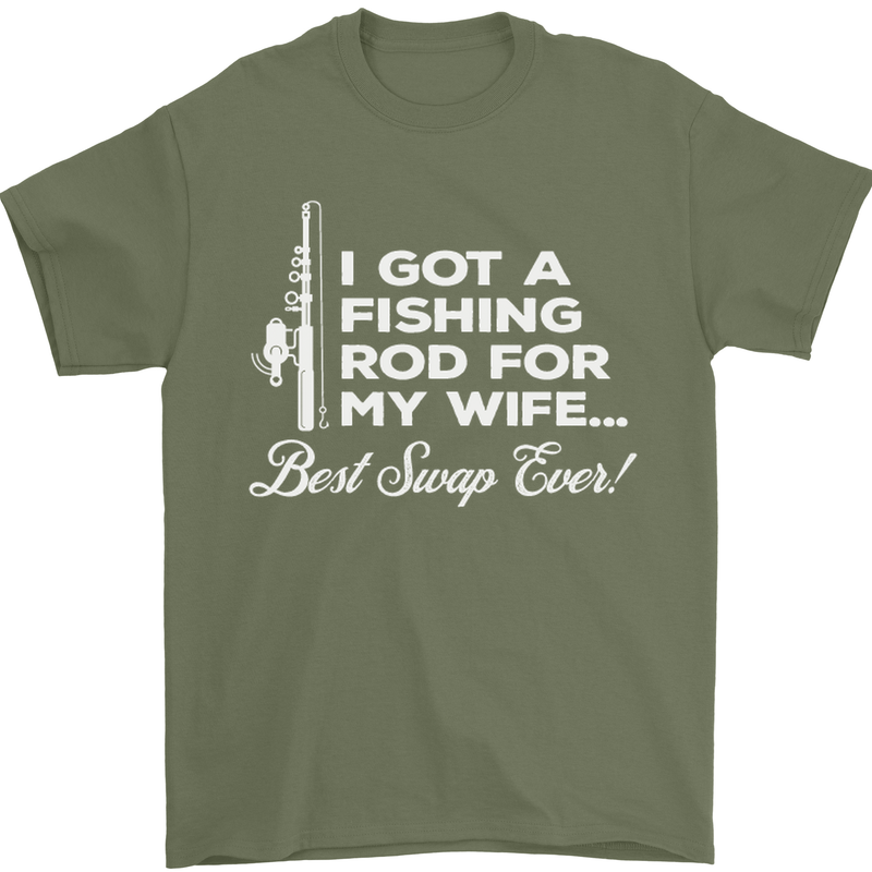 Fishing Rod for My Wife Funny Fisherman Mens T-Shirt Cotton Gildan Military Green