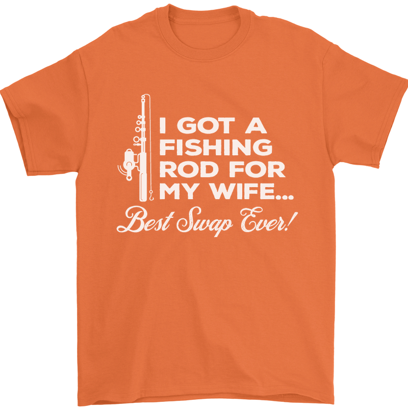 Fishing Rod for My Wife Funny Fisherman Mens T-Shirt Cotton Gildan Orange