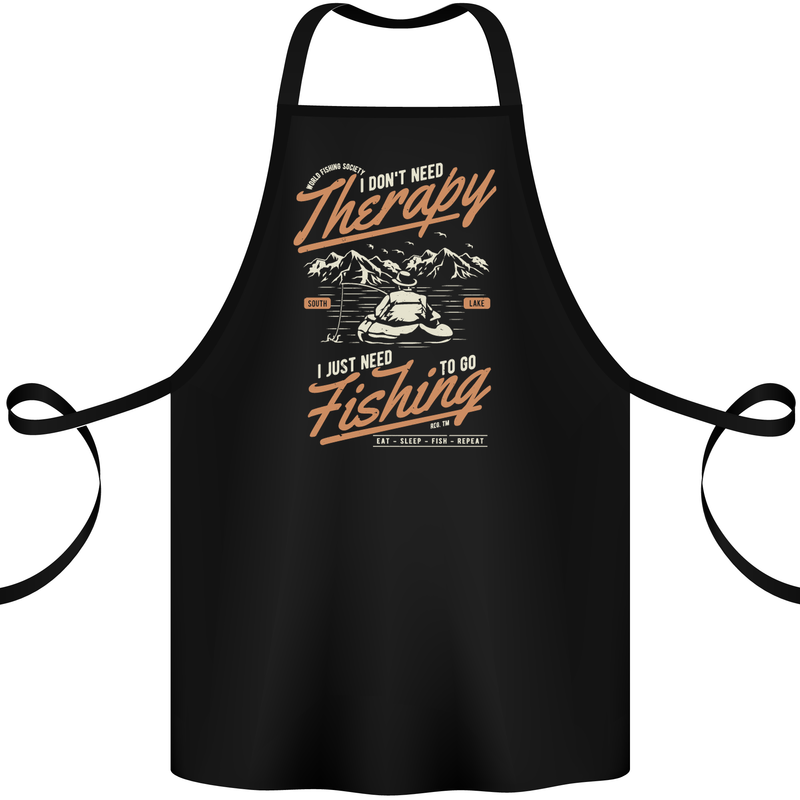 Fishing Therapy Funny Fisherman Cotton Apron 100% Organic Black