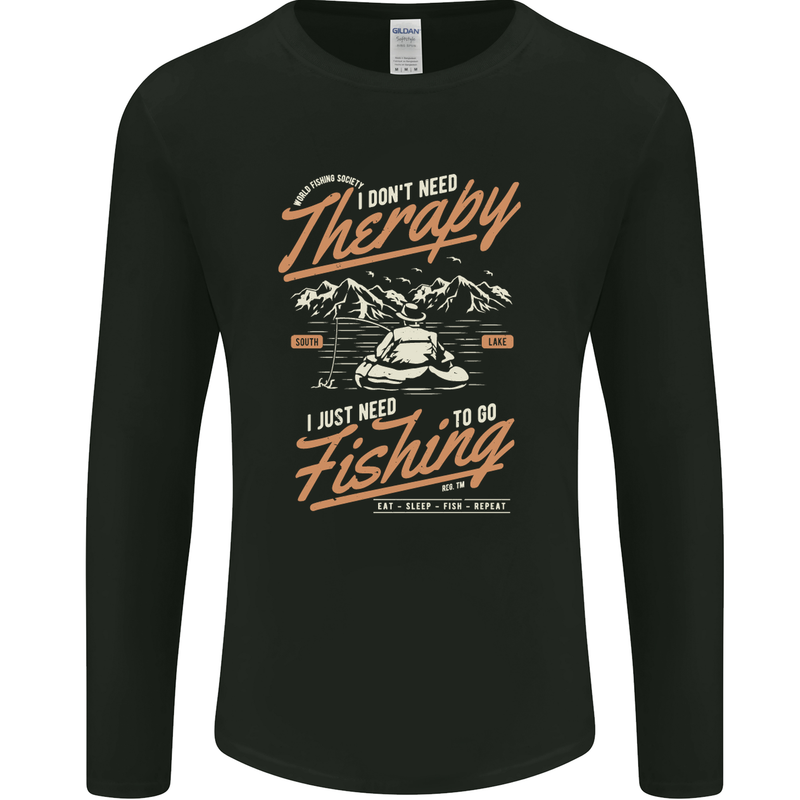 Fishing Therapy Funny Fisherman Mens Long Sleeve T-Shirt Black