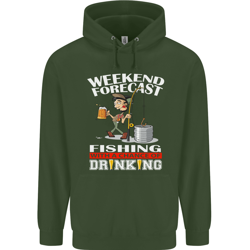 Fishing Weekend Forecast Funny Fisherman Mens 80% Cotton Hoodie Forest Green