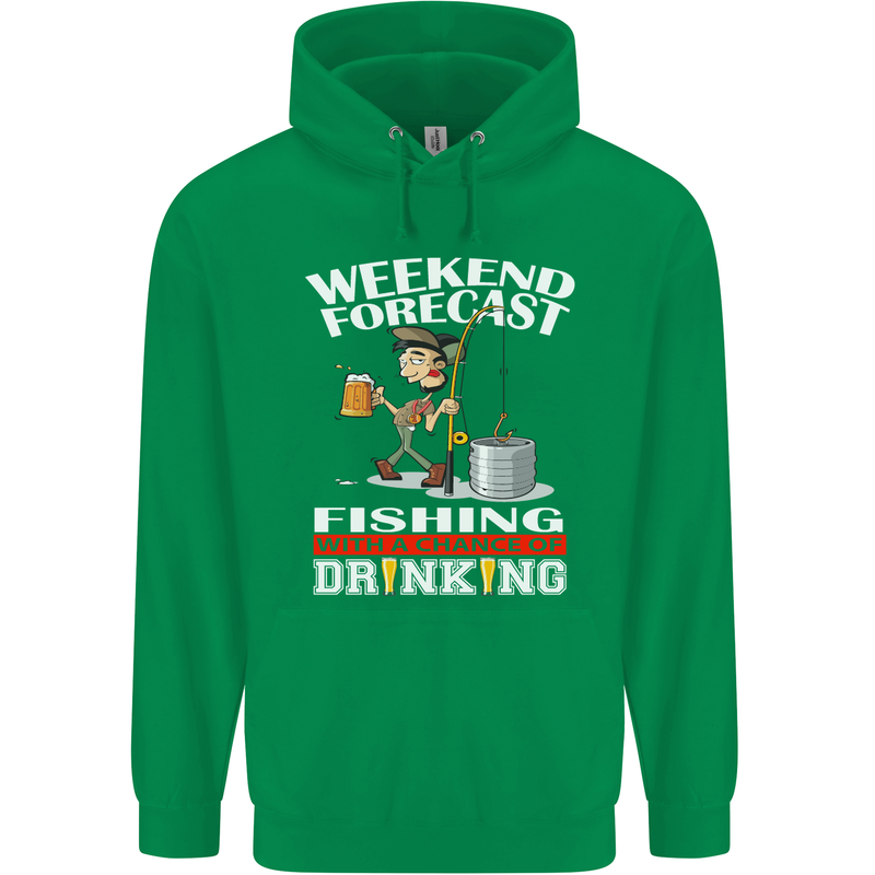 Fishing Weekend Forecast Funny Fisherman Mens 80% Cotton Hoodie Irish Green