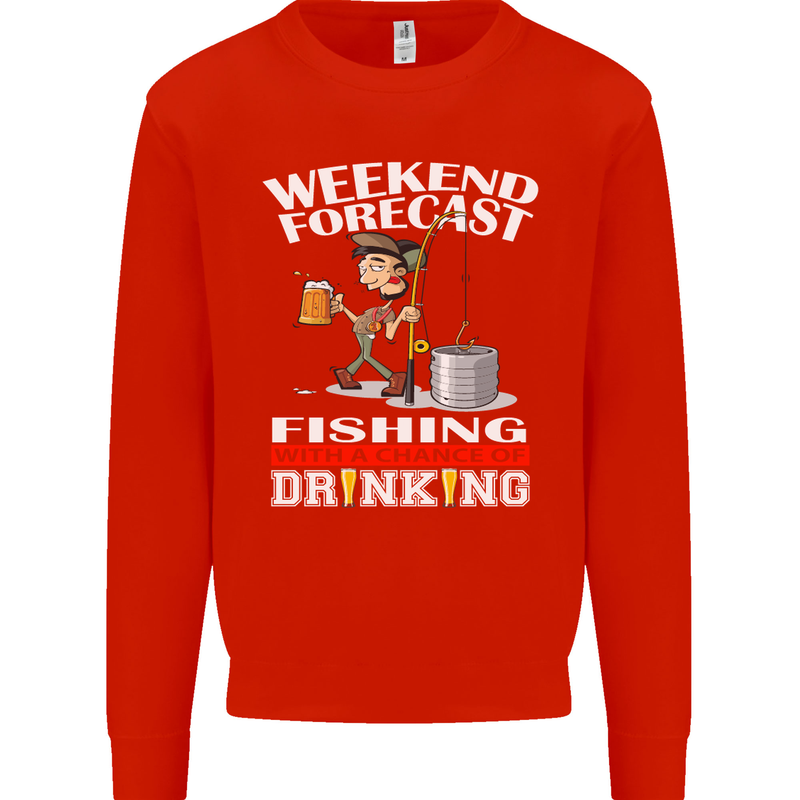 Fishing Weekend Forecast Funny Fisherman Mens Sweatshirt Jumper Bright Red