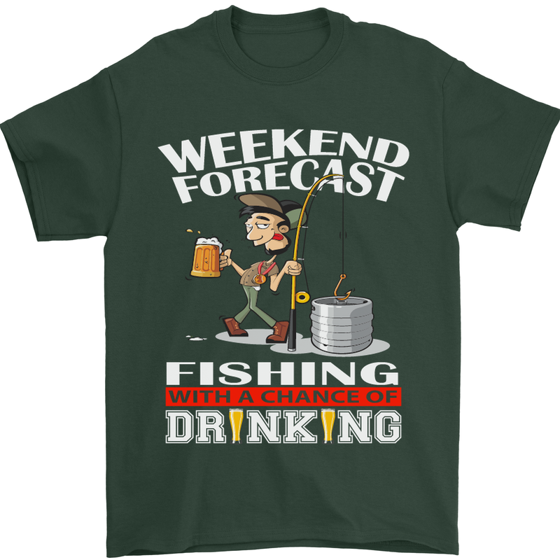 Fishing Weekend Forecast Funny Fisherman Mens T-Shirt Cotton Gildan Forest Green