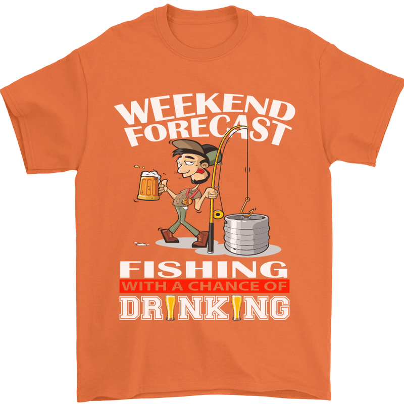 Fishing Weekend Forecast Funny Fisherman Mens T-Shirt Cotton Gildan Orange