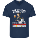 Fishing Weekend Forecast Funny Fisherman Mens V-Neck Cotton T-Shirt Navy Blue