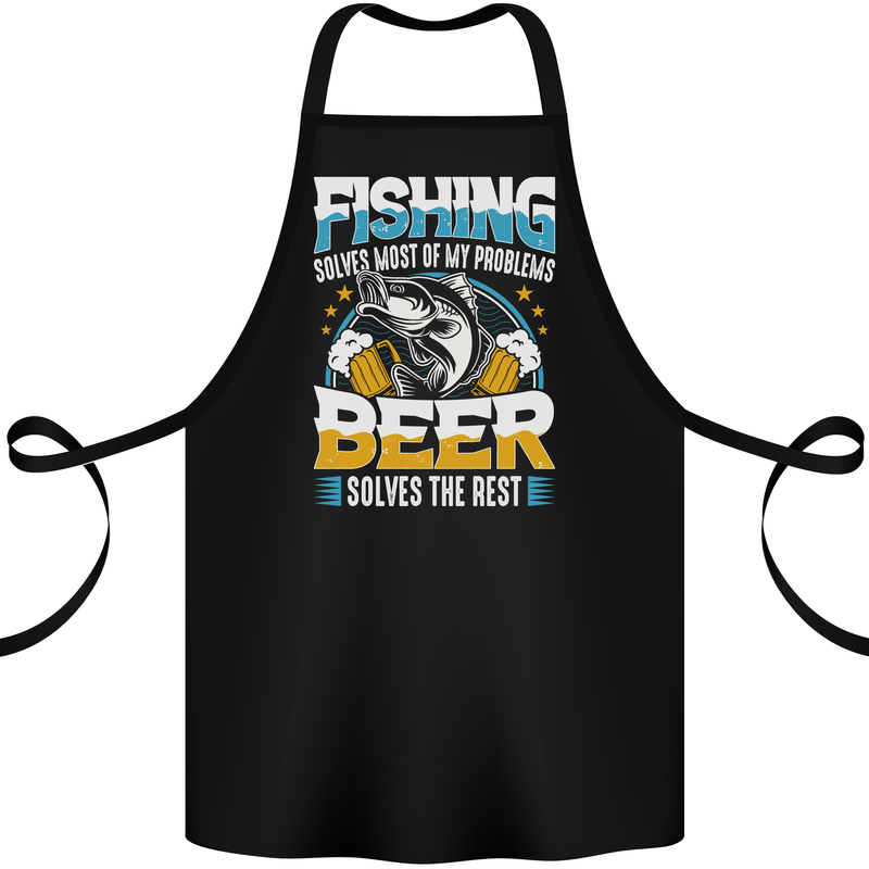 Fishing & Beer Funny Fisherman Alcohol Cotton Apron 100% Organic Black