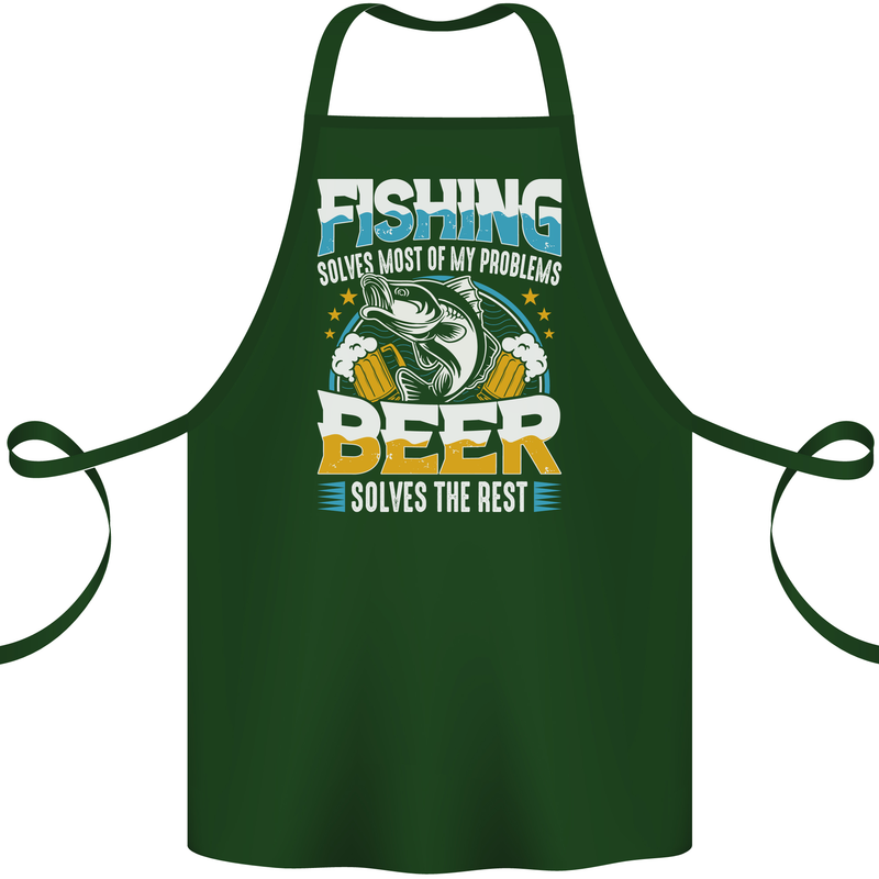 Fishing & Beer Funny Fisherman Alcohol Cotton Apron 100% Organic Forest Green