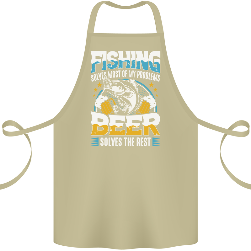 Fishing & Beer Funny Fisherman Alcohol Cotton Apron 100% Organic Khaki