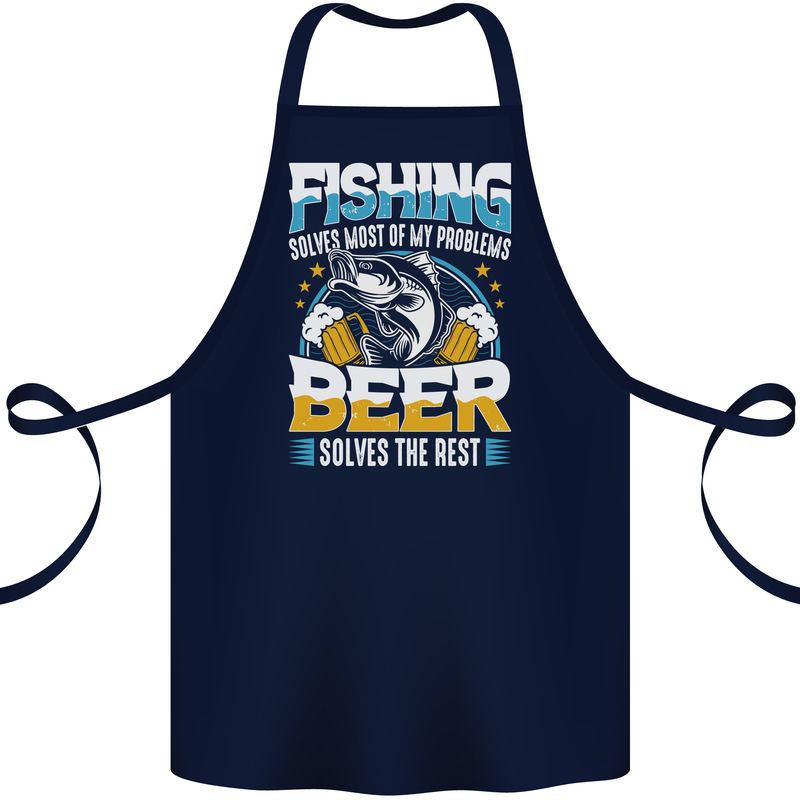 Fishing & Beer Funny Fisherman Alcohol Cotton Apron 100% Organic Navy Blue