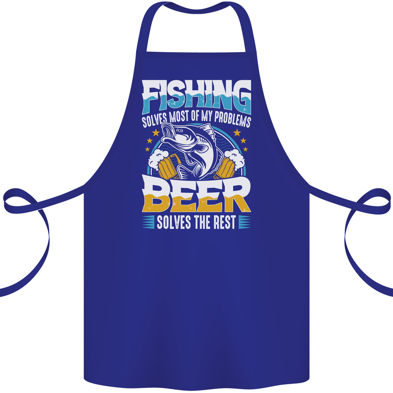 Fishing & Beer Funny Fisherman Alcohol Cotton Apron 100% Organic Royal Blue