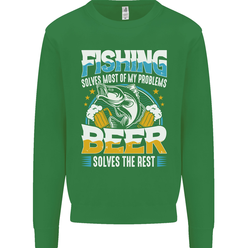 Fishing & Beer Funny Fisherman Alcohol Kids Sweatshirt Jumper Irish Green