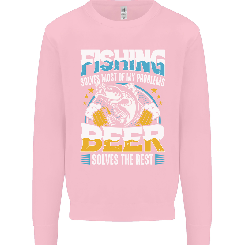 Fishing & Beer Funny Fisherman Alcohol Kids Sweatshirt Jumper Light Pink