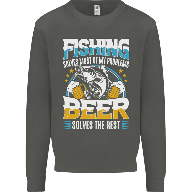Fishing & Beer Funny Fisherman Alcohol Kids Sweatshirt Jumper Storm Grey