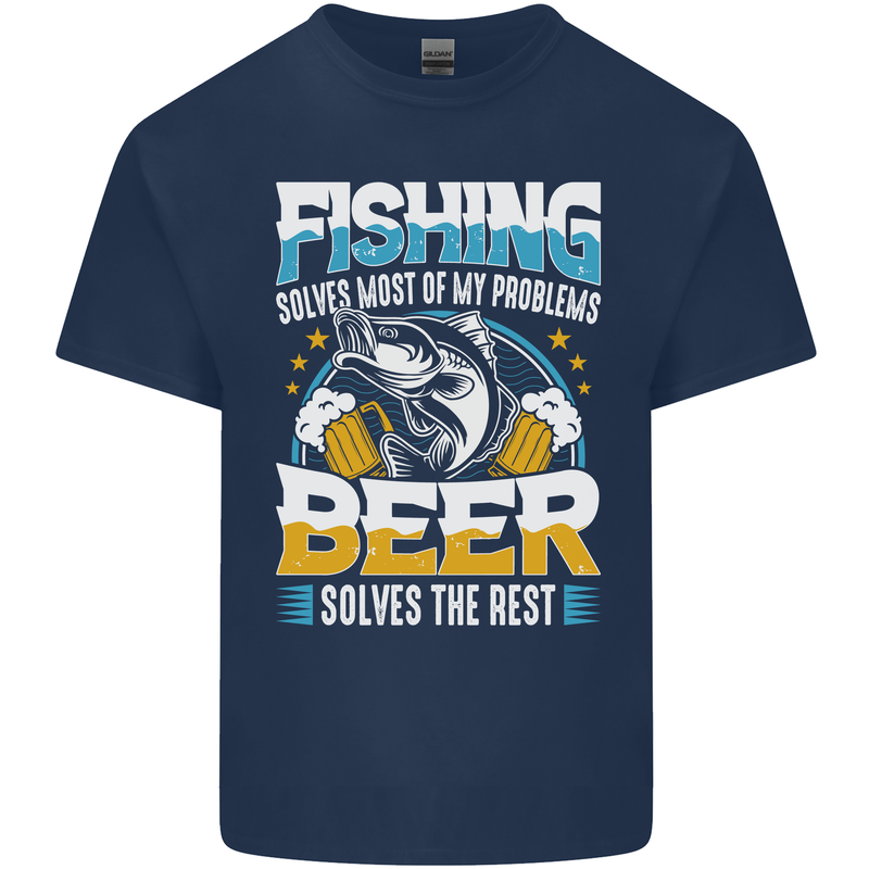 Fishing & Beer Funny Fisherman Alcohol Kids T-Shirt Childrens Navy Blue