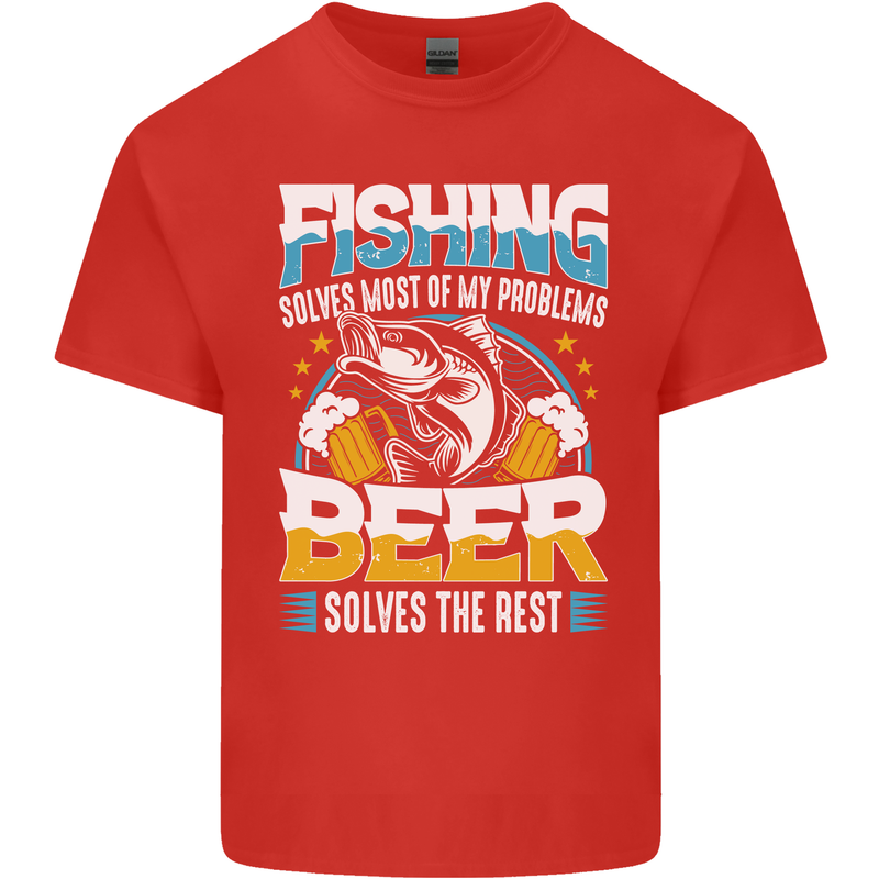 Fishing & Beer Funny Fisherman Alcohol Kids T-Shirt Childrens Red