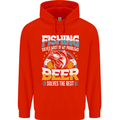 Fishing & Beer Funny Fisherman Alcohol Mens 80% Cotton Hoodie Bright Red