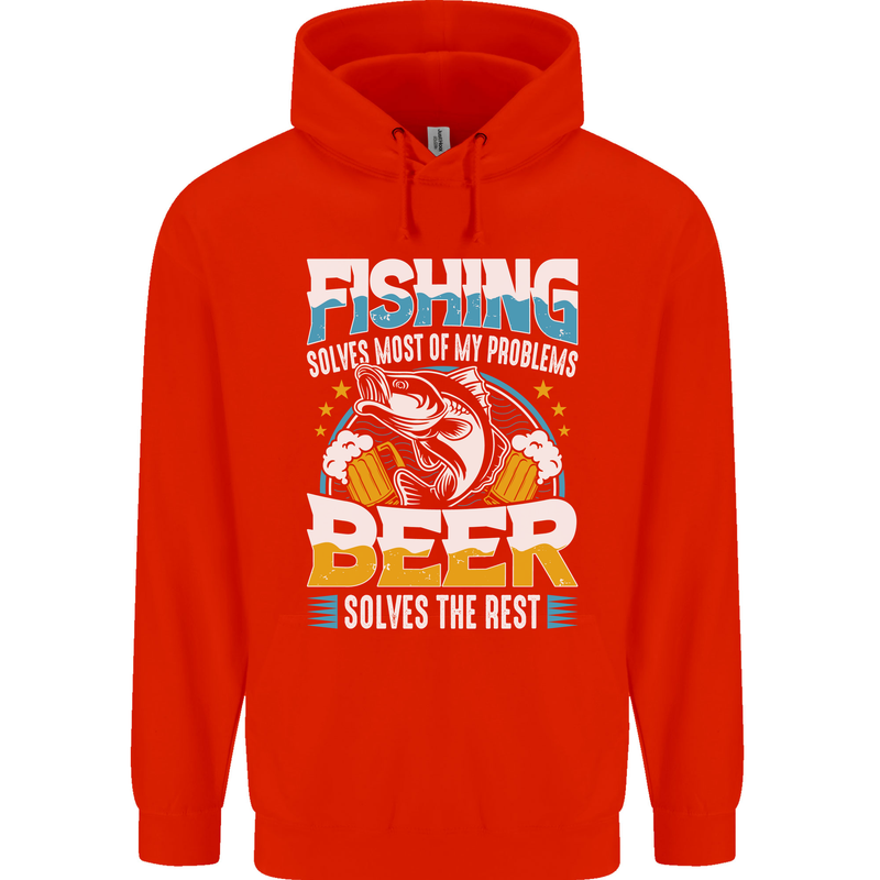 Fishing & Beer Funny Fisherman Alcohol Mens 80% Cotton Hoodie Bright Red