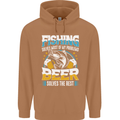 Fishing & Beer Funny Fisherman Alcohol Mens 80% Cotton Hoodie Caramel Latte