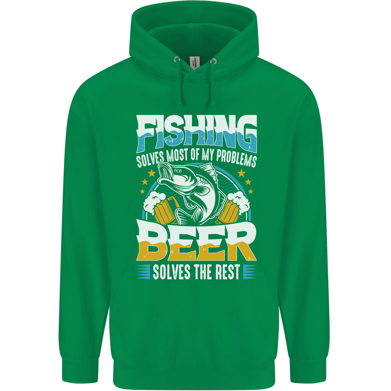 Fishing & Beer Funny Fisherman Alcohol Mens 80% Cotton Hoodie Irish Green